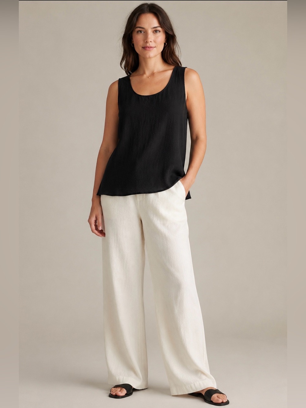 Citron Santa Monica 1X Black Silk Textured Sleeveless Shell Tank Top Plus Size